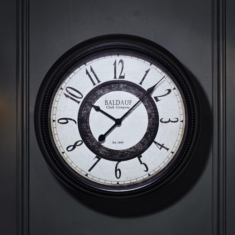 Baldauf Clock Company 22" Large Wall Clock Farmhouse Rustic Black Round Quartz